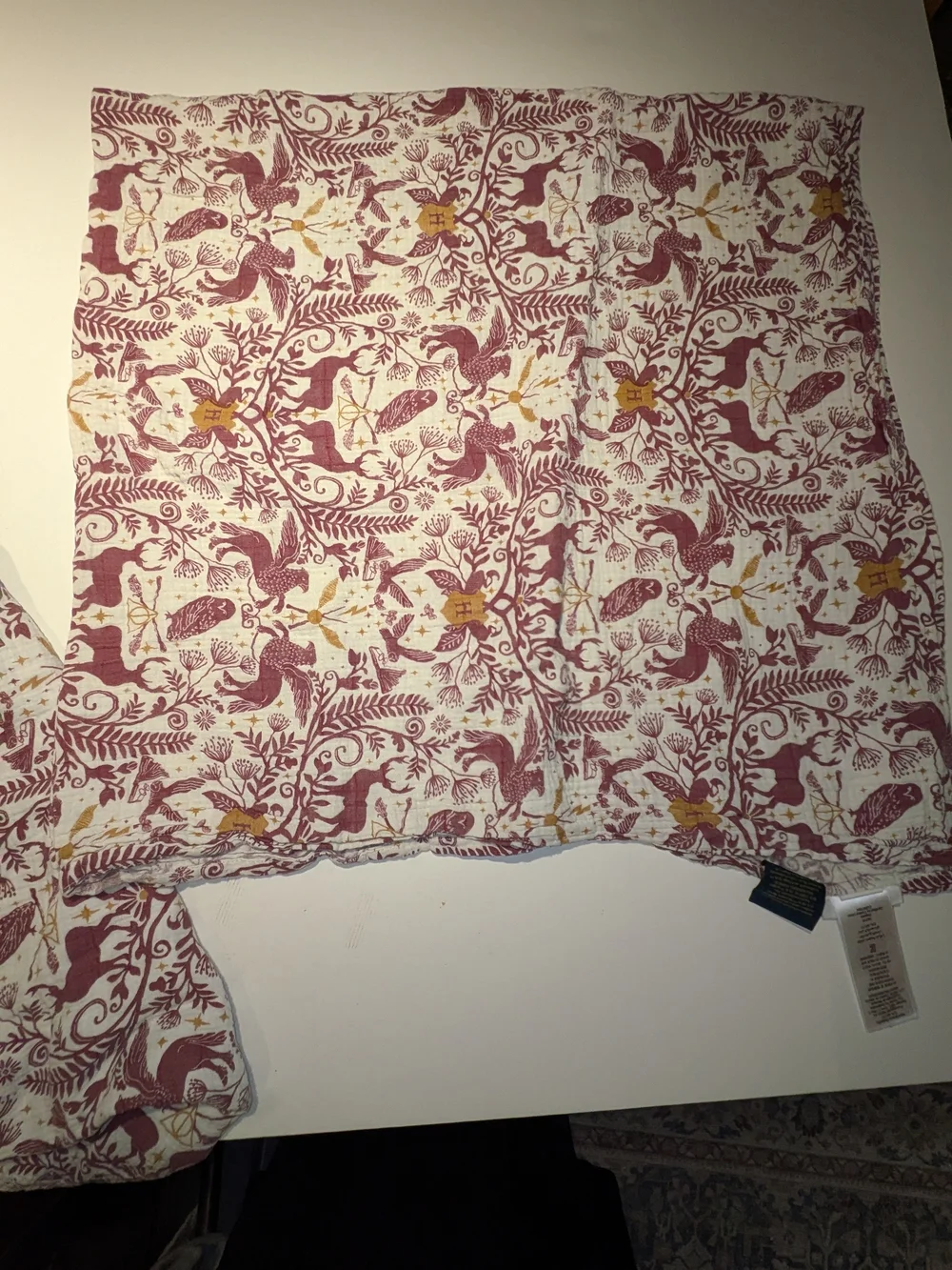 2 Pottery Barn Kids Burgundy and Gold Hogwarts Organic Cotton Baby Swaddles